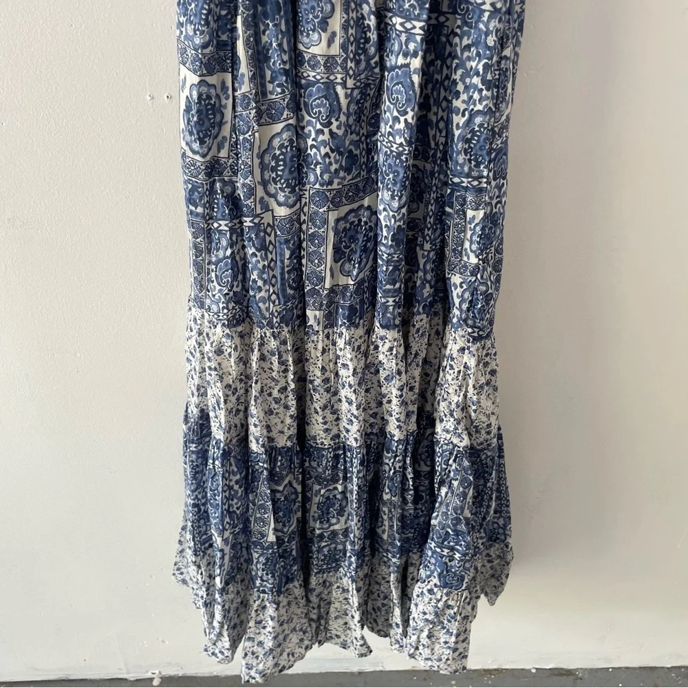New! Abercrombie & Fitch twist tied blue print tiered maxi dress 37552.